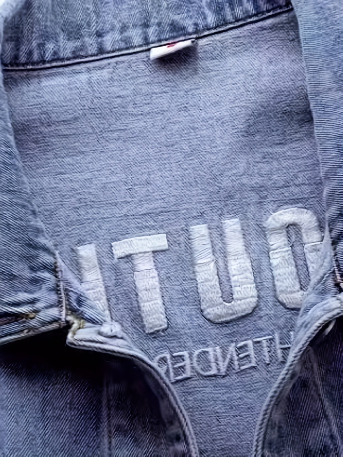 Women's Relaxed Fit Denim Jacket with Letter Embroidery - Lightweight 100% Polyester Machine-Washable Spring\u002FFall Casual Chic Coat for Commuting & Casual Attire
