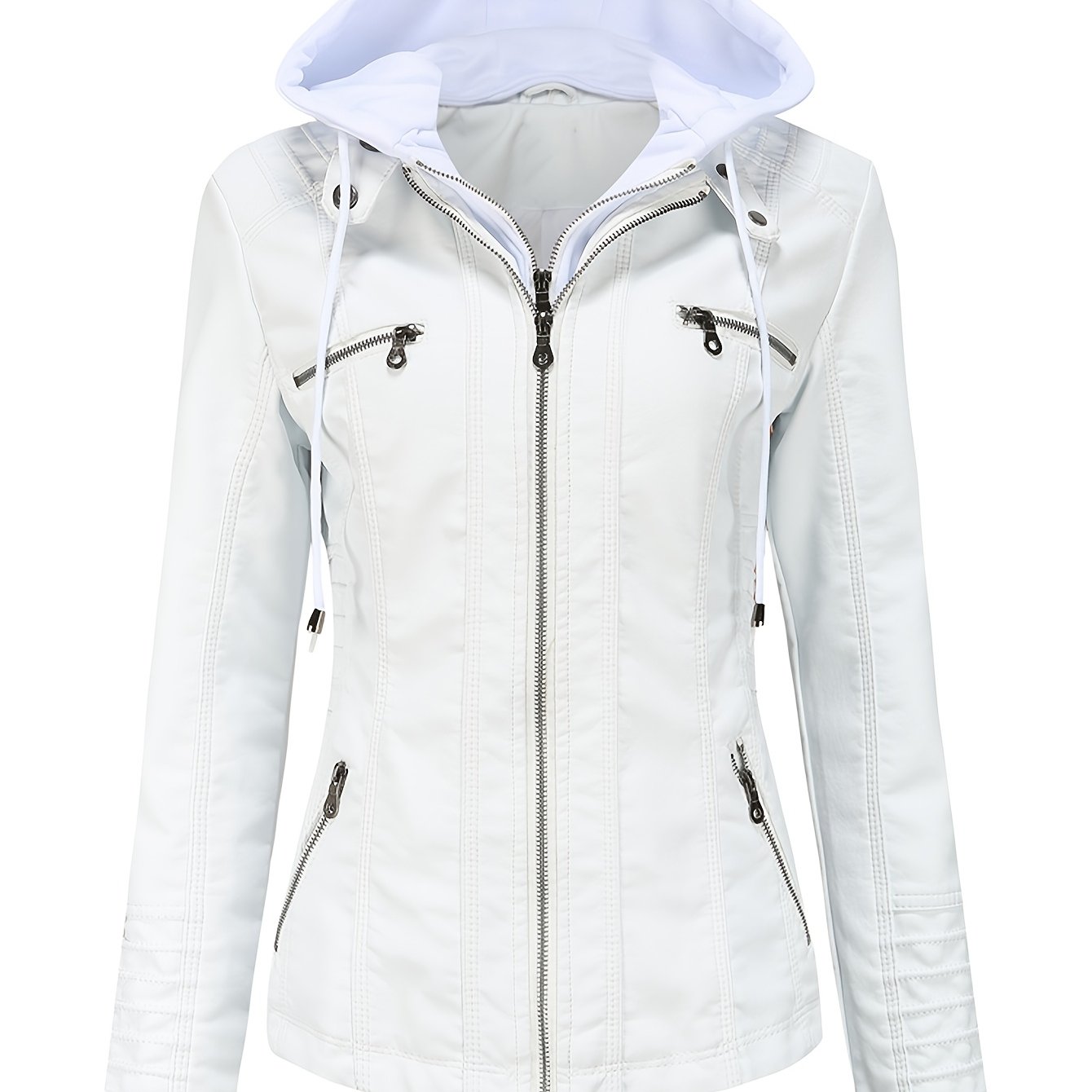 Women'S Elegant Black Hooded Jacket with Detachable Shoulder Straps - Perfect for Spring and Fall, Casual Style, Zipper Closure, Faux Leather Outerwear, Casual Jacket| Detachable Shoulder Straps|Zipper Closure Jacke