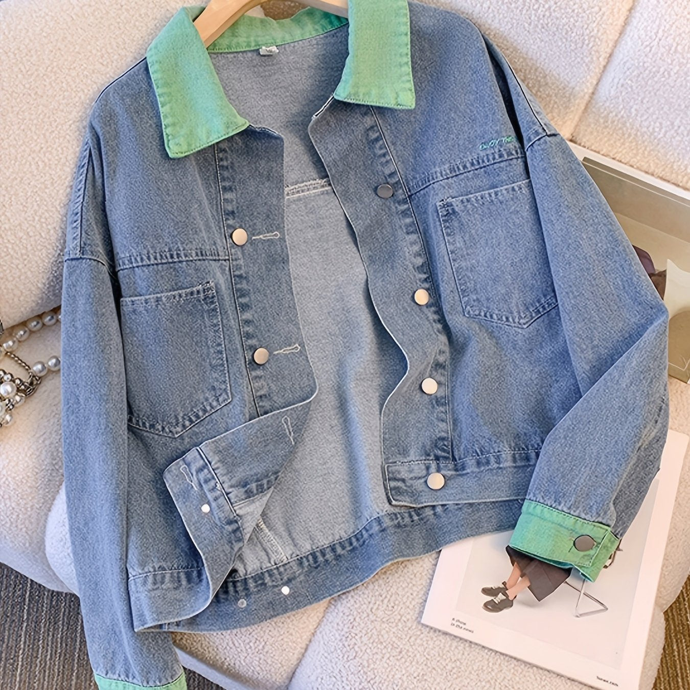 Women's Casual Jacket with Unique Design 2025 Spring\u002FSummer New Single-Breasted Button-Up Small Fresh Color Block Patchwork Loose-Fit Versatile Retro Women's Blazer