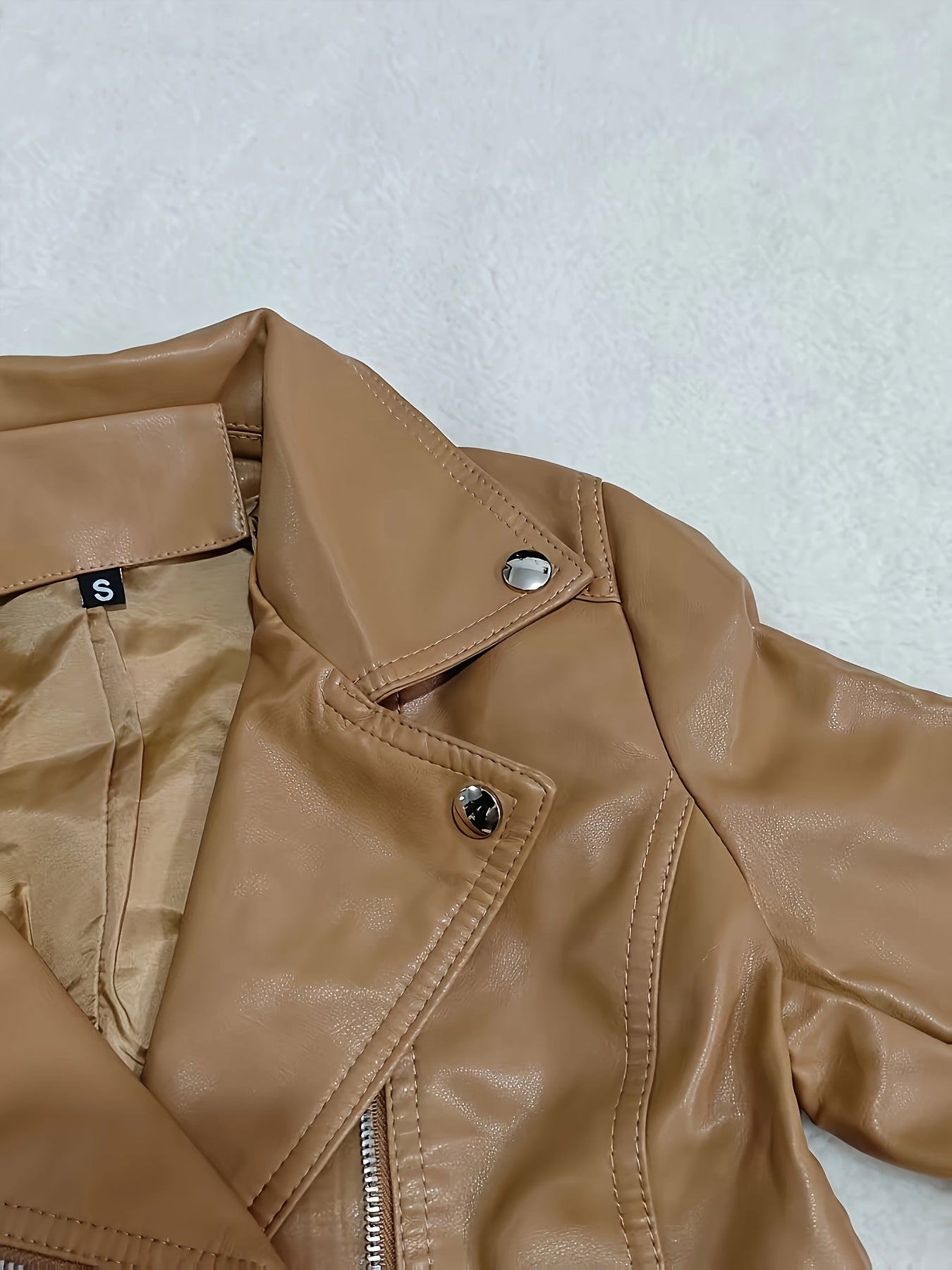 AFTF BASIC Women's Short PU Leather Jacket - Bestseller High-End Elegant Casual Chic Asymmetrical Design, Machine Washable Solid Color All-Season Versatile Outerwear, Everyday Fashion, Sleek Appearance