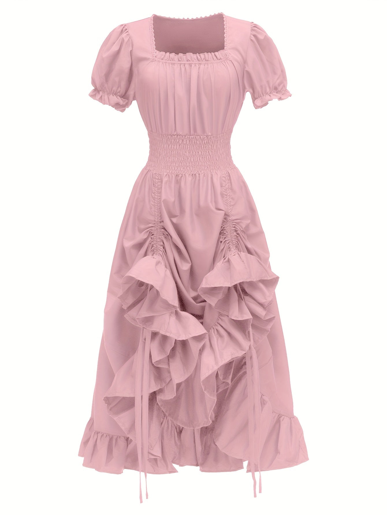 Renaissance Victorian Vintage Square Neck Short Sleeve Dress - Light Blue A-Line Umbrella Skirt with Ruffled Layers, Elegant Cosplay Costume for Halloween, Themed Parties & Special Occasions, Halloween Costumes, Sophisticated Tailoring