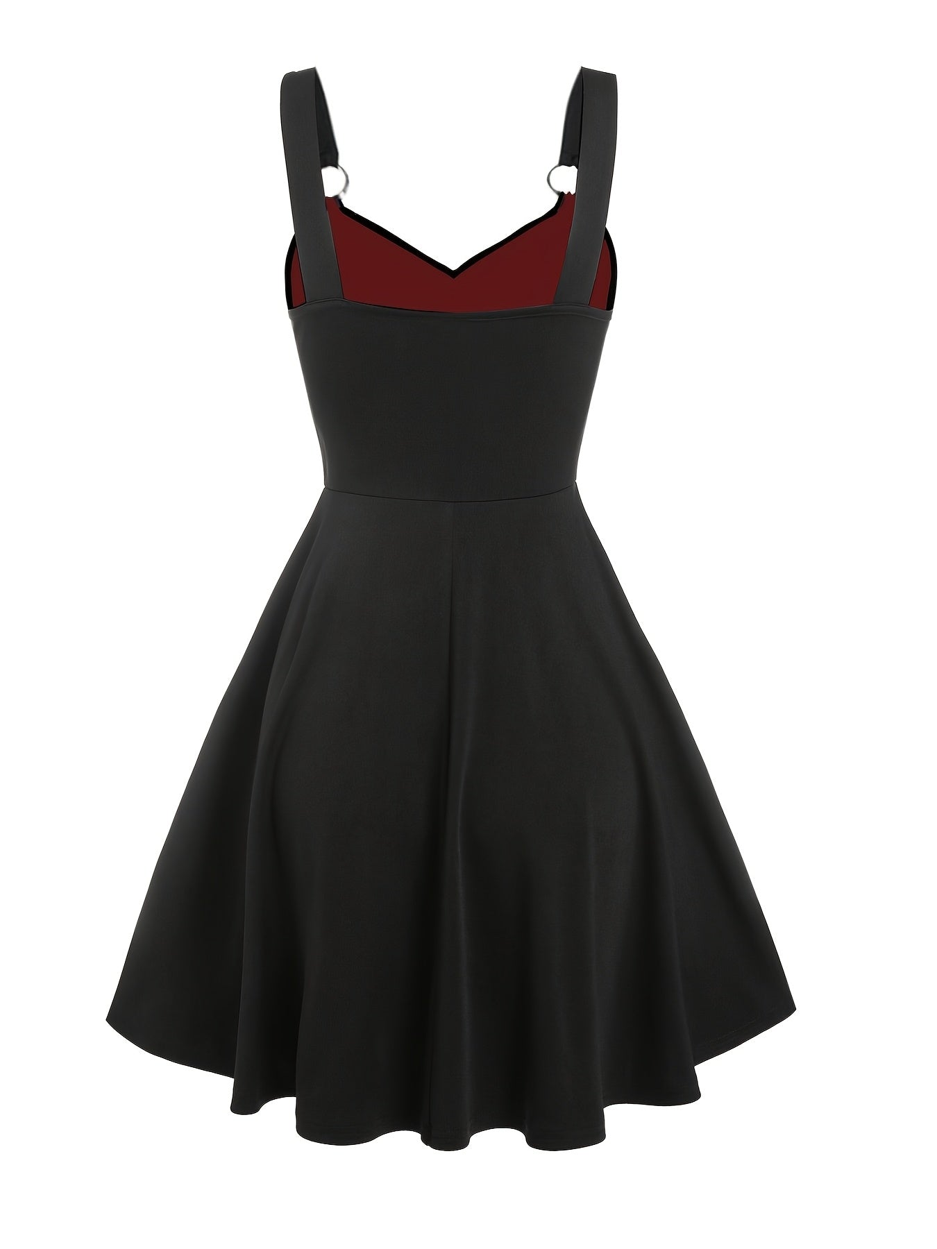 1pc Vintage V-Neck Lace-Up A-Line Dress for Women, Sleeveless Floral Lace Contrast, Heart-Shaped V-Line, Lace Detail, Polyester & Spandex, Elegant Party Dress for All Seasons