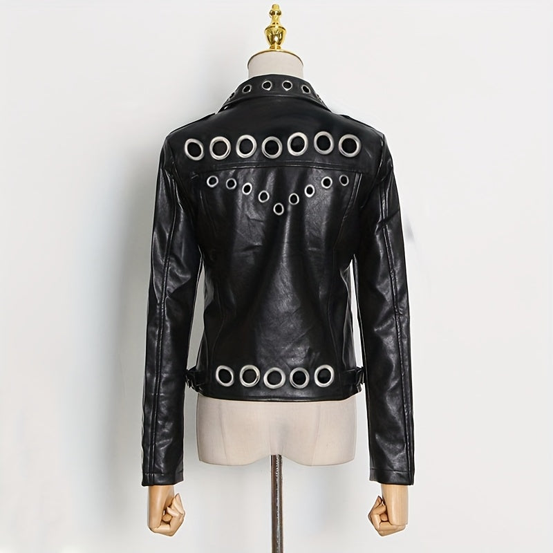New style Women's versatile fashion PU Leather jacket, trendy cool motorcycle jacket, novelty ripped metal ring jacket for men and women, casual punk street style, perfect gift for men and women for holiday parties