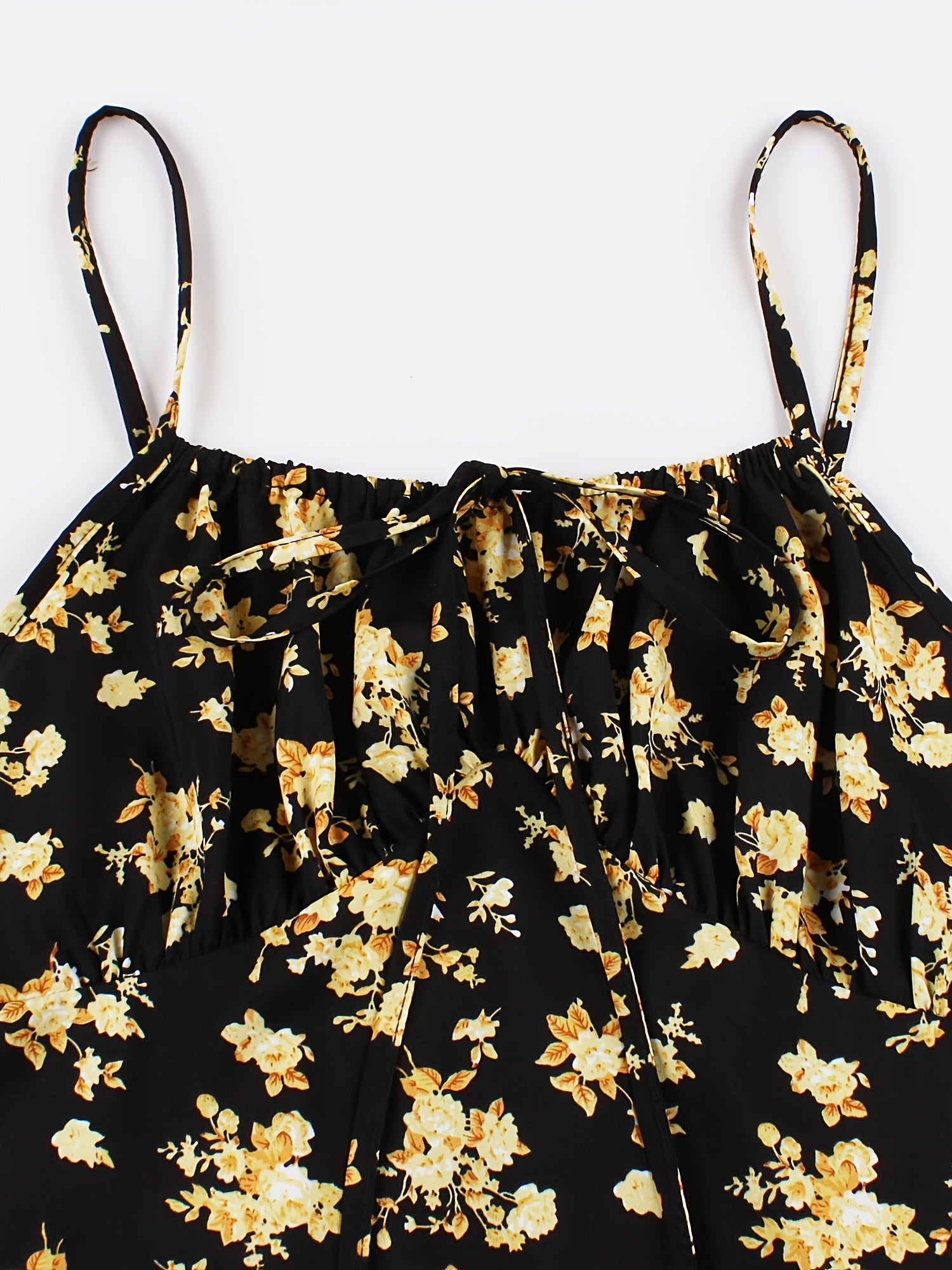 Charming Floral Strap Skirt Women's Sweet Versatile Black Blouse Dress Set