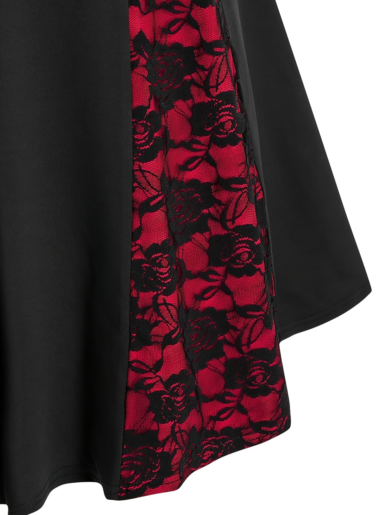 1pc Vintage V-Neck Lace-Up A-Line Dress for Women, Sleeveless Floral Lace Contrast, Heart-Shaped V-Line, Lace Detail, Polyester & Spandex, Elegant Party Dress for All Seasons