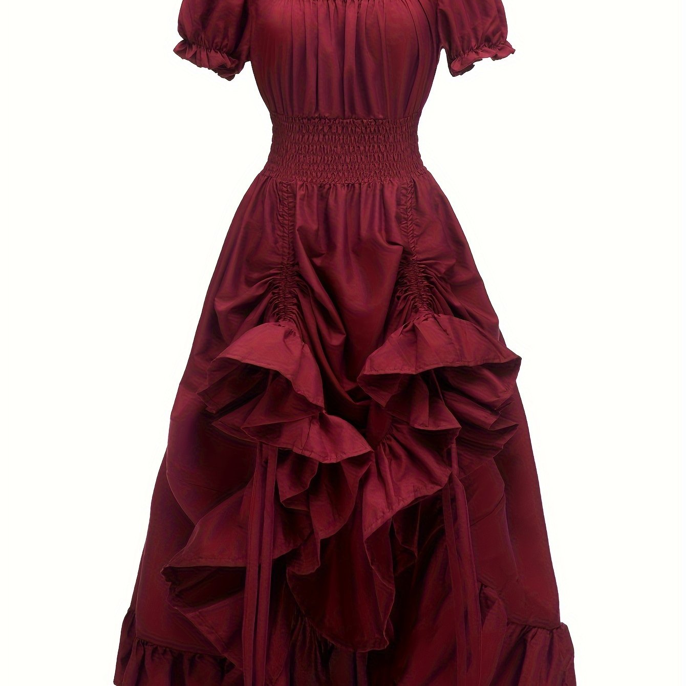 Renaissance Victorian Vintage Square Neck Short Sleeve Dress - Light Blue A-Line Umbrella Skirt with Ruffled Layers, Elegant Cosplay Costume for Halloween, Themed Parties & Special Occasions, Halloween Costumes, Sophisticated Tailoring