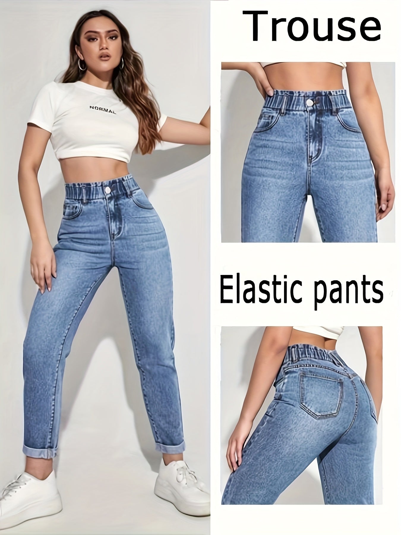 Women's Slim-Fit Stretch Denim Jeans - High-Rise, Comfortable, Machine Washable, Casual Light Blue Jeans with Pockets, All-Season Wear, Comfortable Fashion | Highrise Denim | Durable Fabric