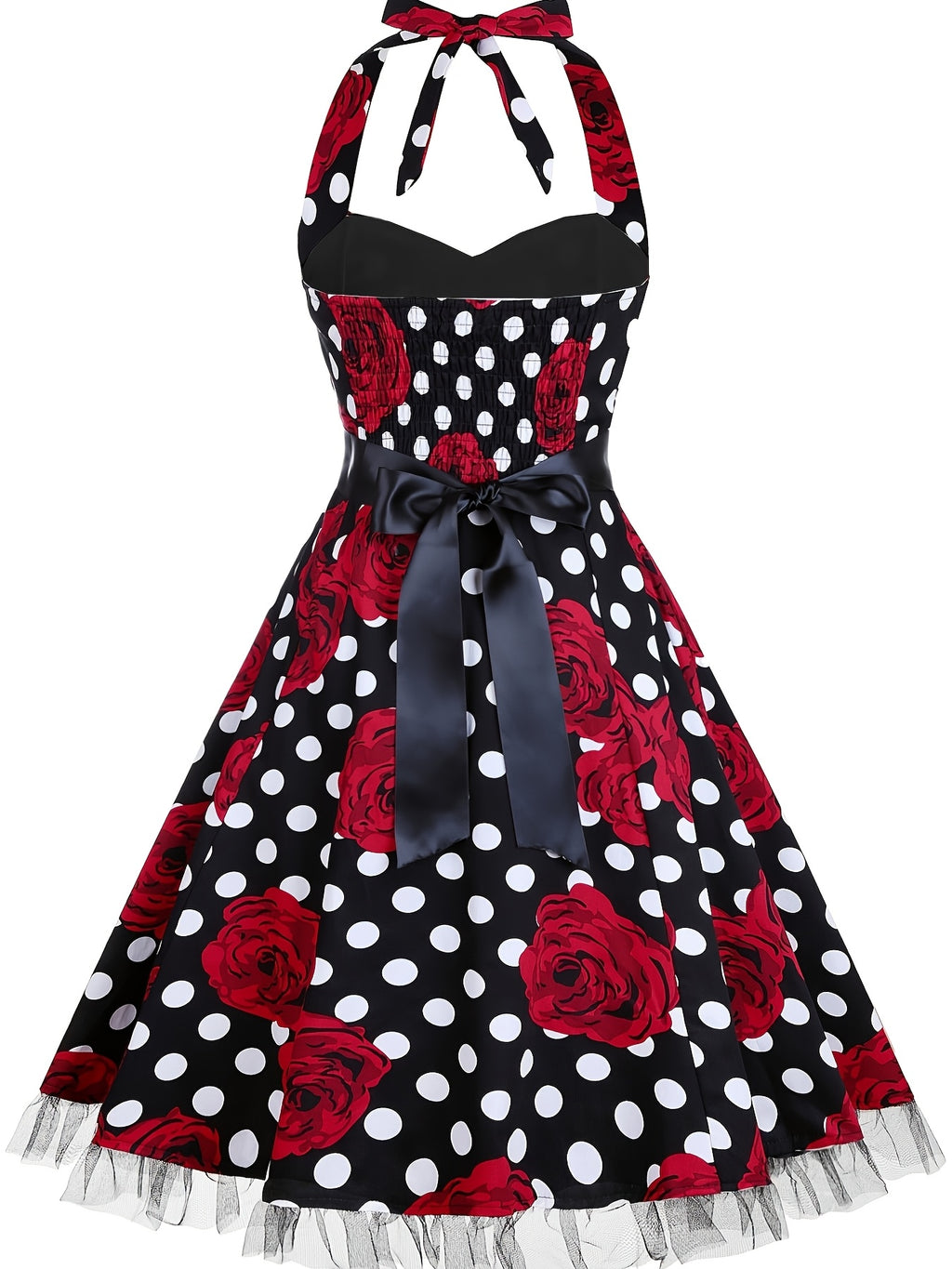 Women'S Fashion Dress, Polyester, Halter Neck, Polka Dot Pattern, A-Line, All-Season, Adult, Woven Fabric