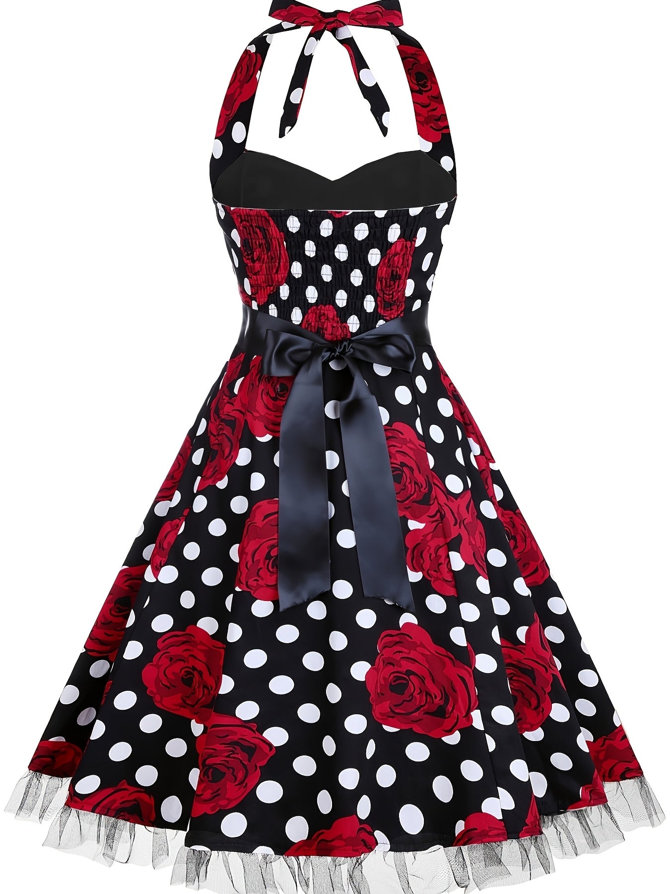 Women'S Fashion Dress, Polyester, Halter Neck, Polka Dot Pattern, A-Line, All-Season, Adult, Woven Fabric